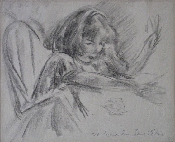 Eugene Speicher crayon: Eugene Speicher- Jean Playing Cards- crayon on paper, signed and inscribed 'To Emma from Gene & Elsie' in pencil, very good condition. 7 x 8 1/2''