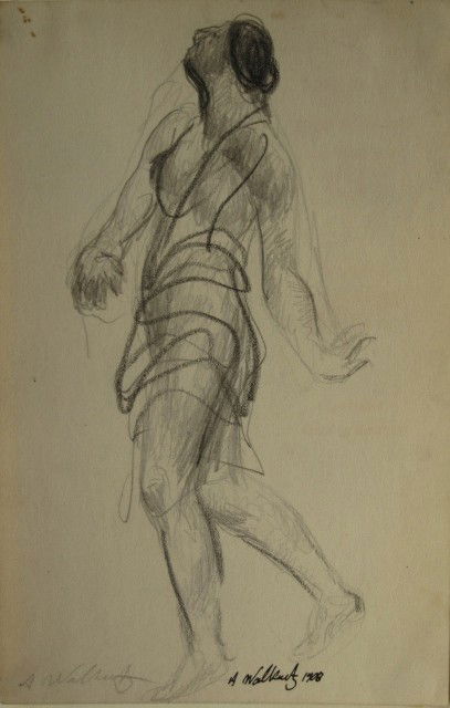 Abraham Walkowitz graphite: Abraham Walkowitz- ''Isadora Duncan''- graphite on paper, ca. 1908, signed in pencil, signed and dated in ink. 6 7/8 x 4 1/2''