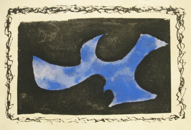 after Georges Bracque lithograph: after Georges Braque- Untitled- lithograph with hand-coloring. 4 1/2 x 7''