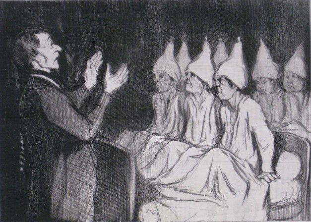 Honore Daumier lithograph: Honore Daumier- ''La Dortoir D'Un Pensionnat Bien Tenu''- lithograph, as published in a newspaper, paper age toned. 7 1/8 x 10''