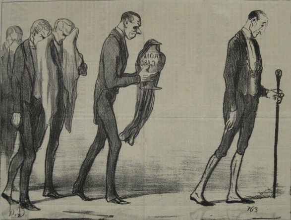 Honore Daumier lithograph: Honore Daumier- ''Les Garcons En Habit Noir''- lithograph as published in 'Croquis Parisiens', some toning. 9 x 10 1/2''