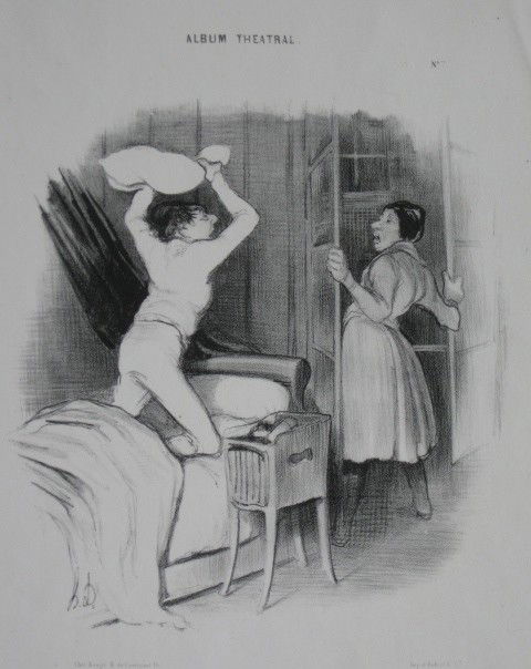 Honore Daumier: Honore Daumier- 2 lithographs, 1839, 1856: ''Theatre du Vaudeville - Passe Minuit'' (Delteil 735 IV/IV); ''Tiens, Voila de Droles de Bouviers'' (Delteil 2833 ii/II). ''Tiens...Bouviers'' is plate 6 of