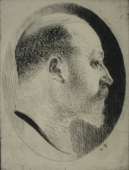 Emil Fuchs etching: Emil Fuchs- King Edward VII- etching signed, masking tape residue around four edges, image fine. 7 7/8 x 5 7/8''