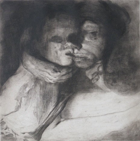 Kathe Kollwitz etching: Kathe Kollwitz- ''Tod, Frau und kind'' (Klipstein 113)- etching and soft ground, 1910, von der Becke, blind stamp lower right. 15 7/8 x 16''