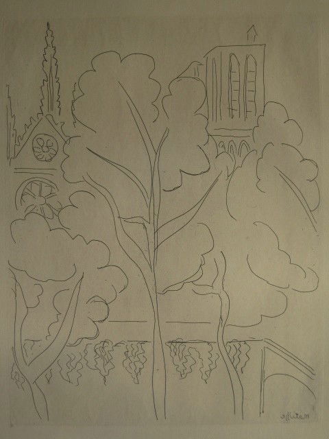 Henri Matisse etching: Henri Hatisse, ''Le Cite-Notre Dame'' (Duthuit-Matisse (248)- etching, ca. 1937. 13 x 10''
