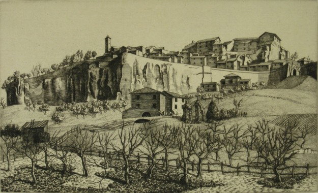 William E.C. Morgan engraving: William E.C. Morgan- ''Orvieto''- line engraving, ca. 1926, signed, dated, titled, and numberd 32 of 50 in pencil, very slightly light struck, otherwise very good condition. 6 7/8 x 11 1/4''