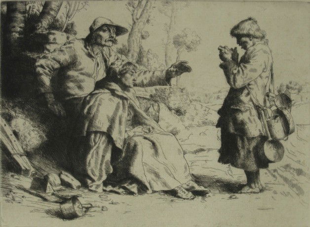 William Strang etching: William Strang- Figures in Landscape- etching, 1882, very good condition. 6 7/8 x 8 7/8''