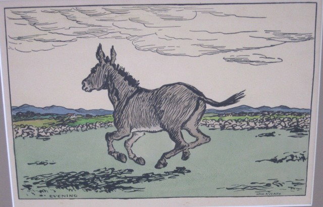 Jack Yeats woodcut: Jack Yeats- Evening- woodcut with hand-coloring, very good condition. 7 3/4 x 12''
