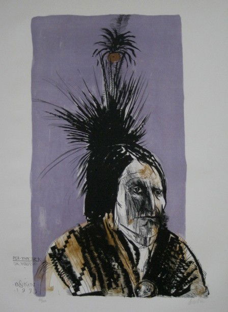 Leonard Baskin lithograph in colors: Leonard Baskin- ''Pea-Twy-Tuck/ Sac and Fox'' (fern & O'Sullivan 634)- lithograph in colors, 1973, signed and numbered 60/100 in pencil, very good condition. 34 1/2 x 24''