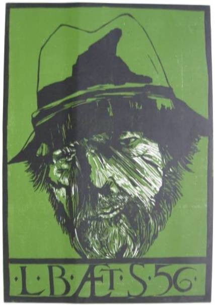 Leonard Baskin woodcut: Leonard Baskin- ''Self-Portrait at 56''- woodcut in two colors, singed and numbiered in pencil, edition of 150, very good condition. 32 x 22''