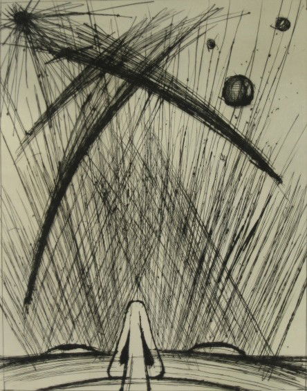 Bernard Buffet etching: Bernard Buffet- ''Voyages Fantastiques'' (Reinz 209)- drypoint, 1959, signed and numbered 11/37 in pencil, very good condition. 17 x 14 1/2''