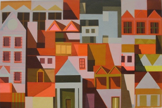 Bob Click silkscreen: Bob Click- ''Ville Du Soleil''- silkscreen in colors, ca. 1968, signed, dated, titled, and numbered 5 of 26 in pencil, very good condition. 20 x 30''