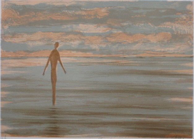 Florsheim lithograph and Levine etching: Richard Florsheim- ''Solitude'' (Iacono 273)- lithograph in colors, 1977, signed, titled and numbered in pencil, very good condition. 10 x 14'' Jack Levine- Gathering- etching, signed and numbered VII