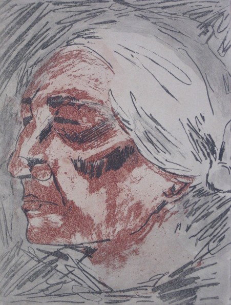 R.C. Gorman etching: R.C. Gorman- Woman's Portrait- etching in colors, ca. 2002, signed, dated and numbered 67 of 75 in pencil. 11 3/4 x 9''