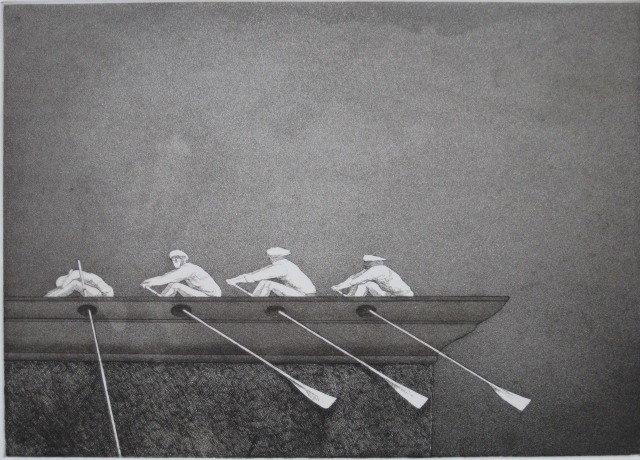 3 contemporary prints: Gerald Purdy- Paradise I- aquatint, ca. 1960, signed, titled and numbered in pencil, edition of 20, very good condition. 9 3/4 x 13 3/4'' Theo Wojcik- ''Pile Driver''- aquatint, edition 7, 1964, signe