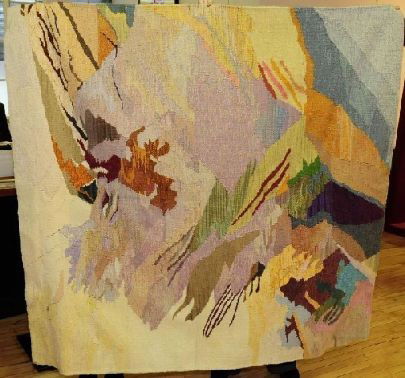 Michelle Lester Studio tapestry: Michelle Lester Studio tapestry- ''Heather''- woven textile, 1986, studio tag with weavers listed on verso, very good condition. 64 x 60''