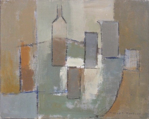 Marcel Mortier oil: Marcel Mortier- Still-Life- oil on canvas laid on board, signed Marcel Mortier lower right. 16 x 19 3/4''