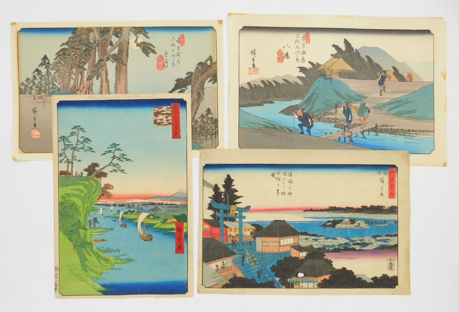 4 Hiroshige Utagawa woodblocks in color (1 of 10)