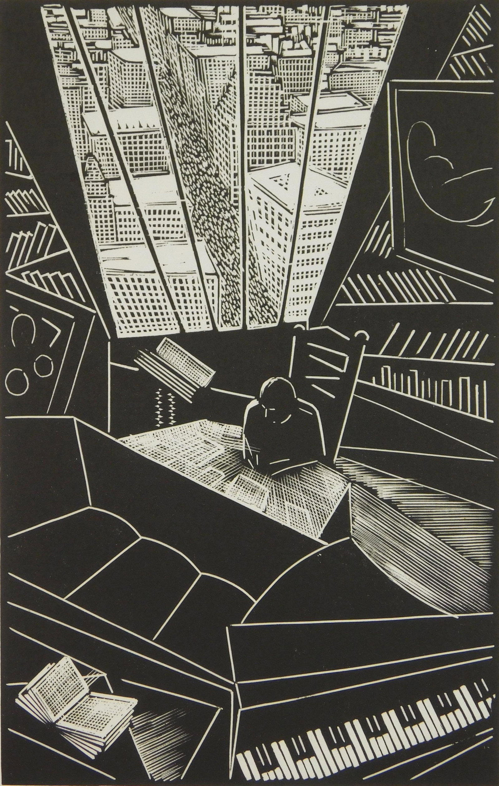 Wharton Esherick woodcut: after Wharton Esherick (1887-1970) ''Of A Great City''- woodcut, 1928, as published in 1984, titled, dated and numbered 7/50 in pencil. 9 3/4 x 6 1/4''