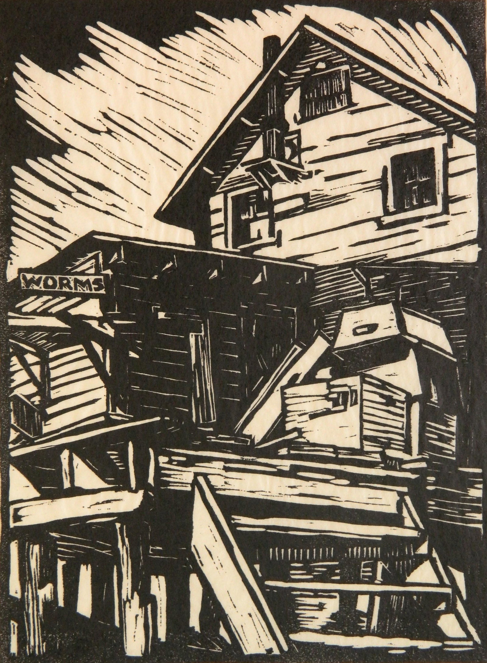 Elsa E. Ulbricht woodcut: Elsa E. Ulbricht (1885-1980) ''Fish House, Saugatuck''- woodcut, 1934, signed, titled and dated in pencil. 9 3/4 x 7 1/4''
