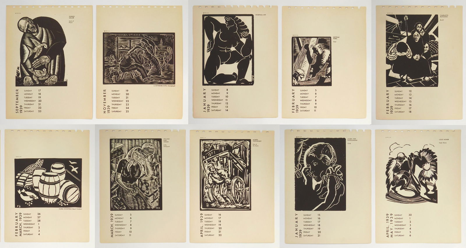 Chicago Soc. of Artists 1939 calendar- 10 leaves (1 of 6)