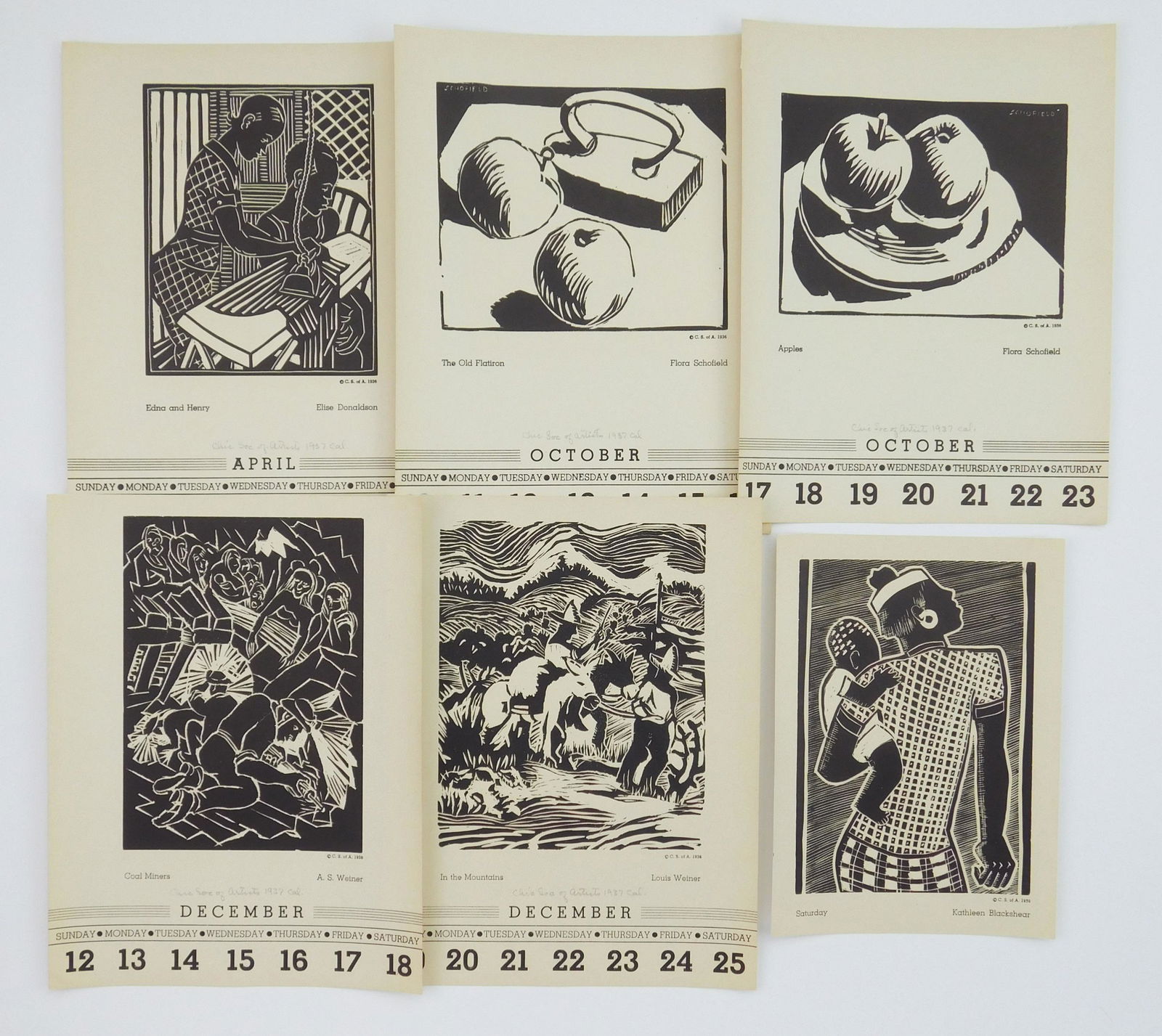 Chicago Soc. of Artists 1937 calendar- 6 leaves (1 of 4)
