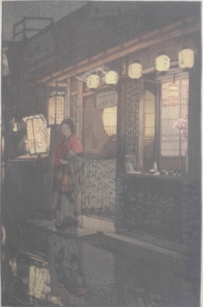 Hiroshi Yoshida woodblock: Hiroshi Yoshida (Japanese 1876-1950)- ''A Little Restaurant'' (Abe 190)- woodblock in colors, 1933, stamped signature and titled, posthumous printing, this is one of twelve prints from the series on t