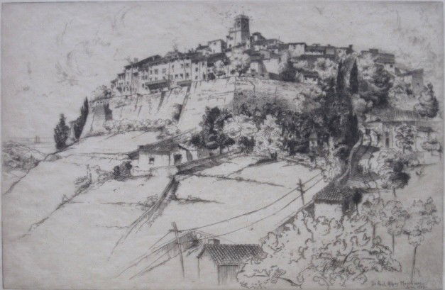 John Taylor Arms etching: John Taylor Arms (American 1887-1953)- ''St. Paul, Alps Maritimes'' (Fletcher 201)- etching, 1927, signed and dated in pencil, edition of 255, The Print Club of Cleveland publication no. 4, very good