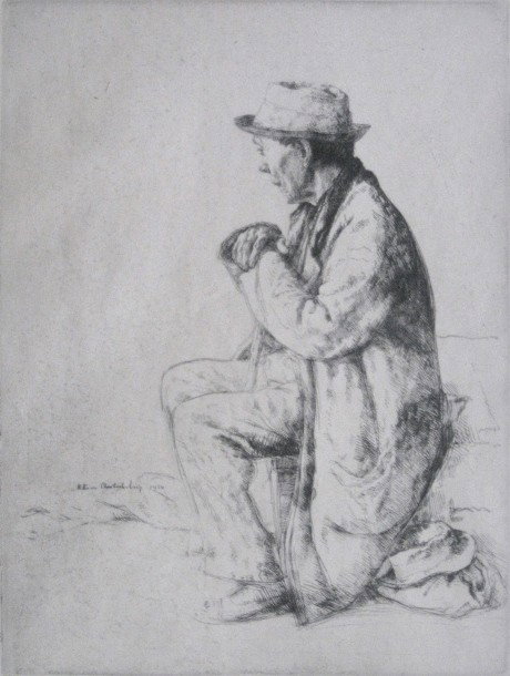 William Auerbach-Levy etching and drypoint: William Auerbach-Levy (American 1889-1979)- ''Marchand d'Habits''- etching and drypoint, 1920, signed in pencil, light struck and mat burn. 12 x 9''