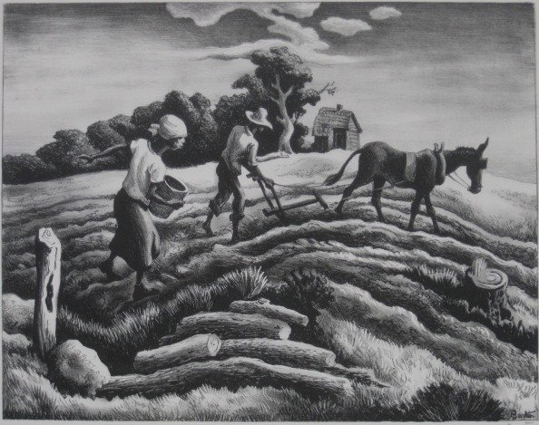 Thomas Hart Benton lithograph: Thomas Hart Benton (American 1889-1975)- ''Planting'' (Fath 28)- lithograph, 1939, signed in pencil, AAA edition of 250, very good condition. 9 7/8 x 12 5/8''