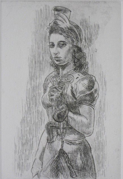 Isabel Bishop etching: Isabel Bishop (American 1902-1988)- ''14th St. Oriental'' (Teller 45)- etching, 1950, signed and numbered 46/50 in pencil, from the edition published in 1981, very good condition. 5 15/16 x 3 15/16''