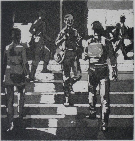 Isabel Bishop 2 etching and aquatint: Isabel Bishop (American 1902-1988)- ''Entrance to Union Square'' (Teller 77); ''Students On The Steps'' (T. 78)- 2 etchings and aquatints, 1981, both signed and numbered 62/75 and 60/75 in pencil, as