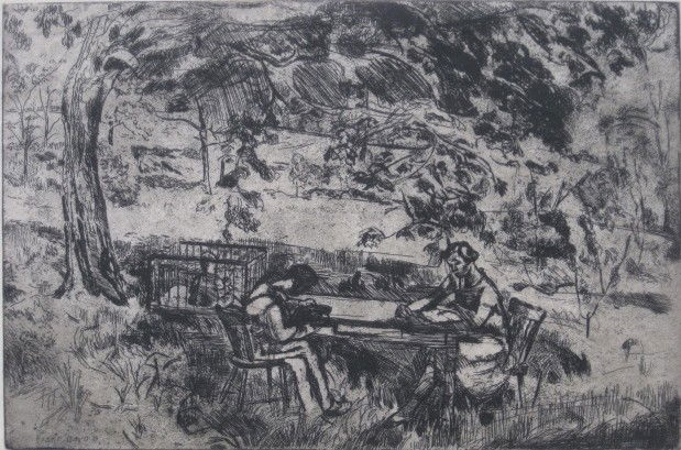 Fiske Boyd etching: Fiske Boyd (American 1895-1975)- ''Backyard''- etching, 1927, signed, dated and numbered '86 7/40' in pencil, very good condition. 6 x 8 7/8''