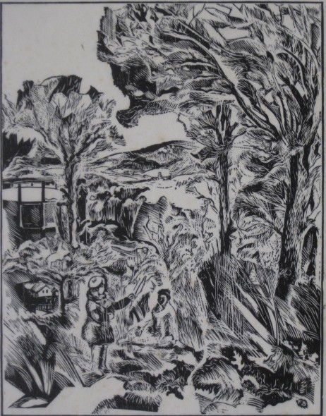 Fiske Boyd woodcut: Fiske Boyd (American 1895-1975)- ''Millburn Hill''- woodcut, 1932, signed, dated and numbered '117 2/125' in pencil, minor foxing throughout. 10 7/8 x 8 1/2''