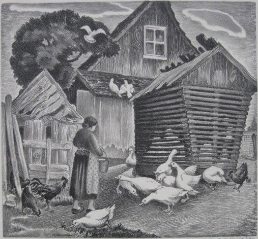 Mabel Dwight lithograph: Mabel Dwight (American 1876-1955)- ''Farm Yard'' (Pirog & Robinson)- lithograph, 1947, signed in pencil, edition of 250, very good condition. 9 7/8 x 10 3/4''