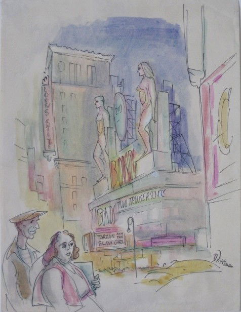 Don Freeman watercolor and pen and ink: Don Freeman (American 1908-1978)- ''The Bond Sign''- watercolor and pen and ink on wove paper, signed Don Freeman lower right, very good condition. 11 x 8 1/2''