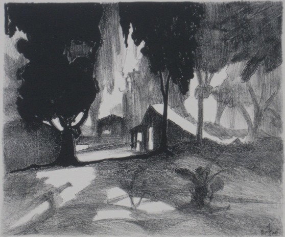 George Overbury 'Pop' Hart lithograph: George Overbury 'Pop' Hart (American 1868-1933)- ''Moonlight in the Jungle''- lithograph, 1924, signed in pencil, very good condition. 8 x 9 1/2''