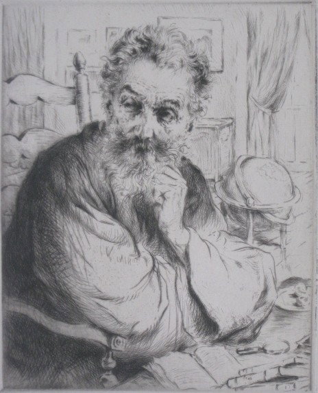 Arthur W. Heintzelman etching: Arthur W. Heintzelman (American 1890-1965)- ''La Bibliophile'' (Smith 376 ii/II)- etching, signed and annotated 'Edition 90' in pencil. 9 3/4 x 7 3/4''