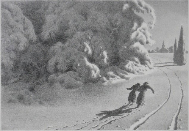 Ellison Hoover lithograph: Ellison Hoover (American 1888-1955)- ''Fair and Colder''- lithograph, 1949, signed in pencil, edition of 250, very good condition. 8 5/8 x 12 3/8''