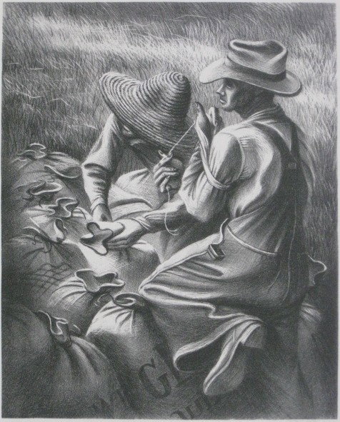 Joe Jones lithograph: Joe Jones (American 1909-1963)- ''Missouri Wheat Farmers''- lithograph, 1938, signed in pencil, AAA edition of 250. 9 3/4 x 8''