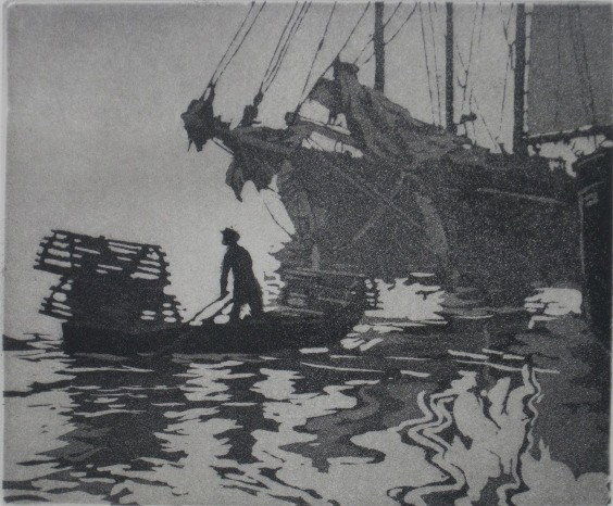 Philip Kappel; Burroughs- 2 etchings and aquatints: Philip Kappel (American 1901-1981)- ''Lobsterman at Dawn''; Burroughs- ''Tow Boats''- 2 etchings and aquatints, both signed and titled in pencil, very good condition. 4 7/8 x 5 7/8''; 4 7/8 x 8''
