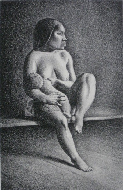 Rockwell Kent lithograph: Rockwell Kent (American 1882-1971)- ''Greenland Mother Nursing'' (Burne-Jones 108)- lithograph, 1934, signed in pencil, edition of 250, published by the Cleveland Print-A-Month Club, very good conditi