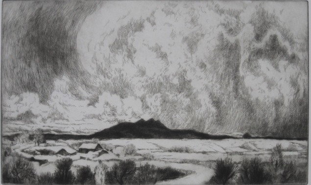 Gene Kloss etching and drypoint: Gene Kloss (American 1903-1996)- ''Tres Orejas'' (Sanchez 622)- etching and drypoint, 1984, signed, titled and numbered 8/50 in pencil, very good condition. 9 x 14 7/8''