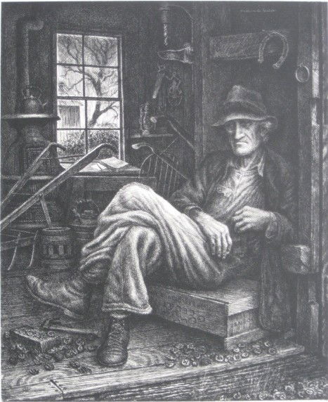 Jackson Lee Nesbitt lithograph: Jackson Lee Nesbitt (American 1913-)- ''Ozark Farmer'' (Retif & Salzer 36)- lithograph, 1988, signed, dated, titled and annotated 'Ed. 112' in pencil, very good condition. 12 5/8 x 10 3/8''