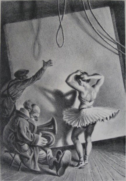 Georges Schreiber lithograph: Georges Schreiber (American 1904-1977)- ''Equilibrium''- lithograph, signed in pencil, AAA edition, slightly light struck, tape hinges remnants at upper corners, otherwise very good condition. 13 1/2