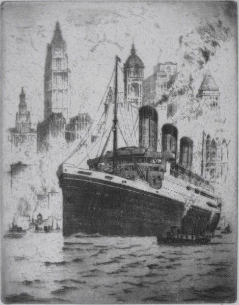 Anton Schutz etching: Anton Schutz (American 1894-1977)- ''S. S. Majestic''- etching, signed in pencil. 9 x 7'' Provenance: Arthur Harlow and Co. 9 x 7''