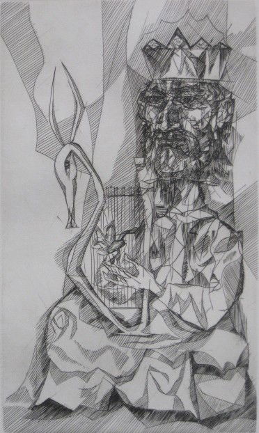 Mitchell Siporin etching: Mitchell Siporin (American 1910-1976)- ''King David''- etching, 1960, signed, titled and annotated 'artist's proof' in pencil. 9 3/4 x 5 3/4''