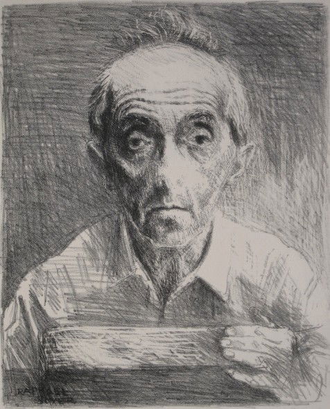 Raphael Soyer lithograph: Raphael Soyer (American 1899-1987)- ''Self-Portrait'' (Cole 116)- lithograph, 1967, signed and numbered 12/50 in pencil, cover illustration for Soyer raisonne book. 10 x 8''
