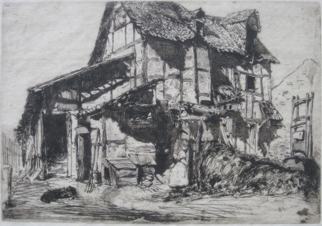 James A. M. Whistler etching: James A. M. Whistler (American 1834-1903)- ''Unsafe Tenement'' (Kennedy 17 iv/IV)- etching, 1858. 6 1/4 x 8 15/16''