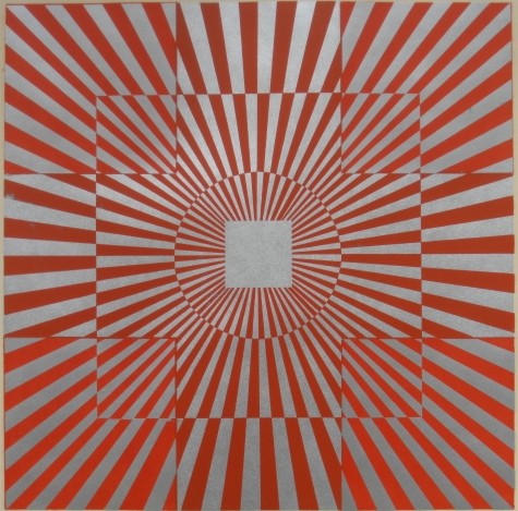 Gene Kangas silkscreen: Gene Kangas (American 1944- )- ''Variations 4''- silkscreen in colors, signed, titled and annotated '14 prints' in pencil, very slightly light struck. 13 x 13''